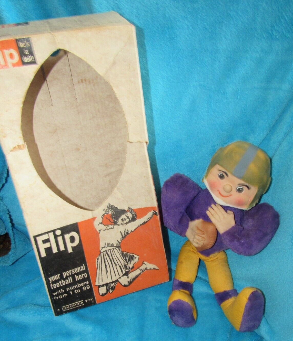 VINTAGE RUBBER FACE PLUSH TOY RARE FLIP DOLL W BOX PURPLE