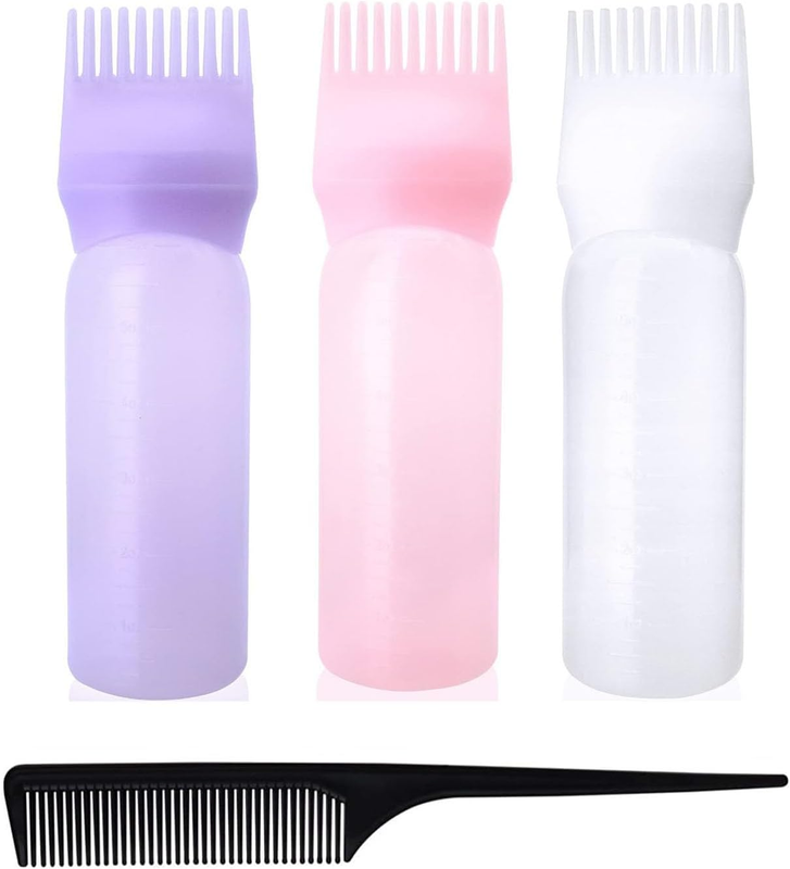 3 Pcs Root Comb Applicator Bottle,3 Colors Lightweight Hair Dye Brush Bottle,Wit