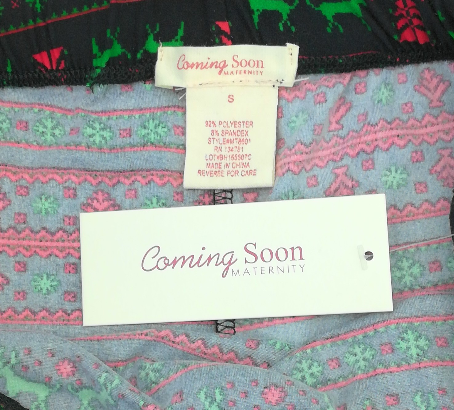 Coming Soon Maternity Christmas Leggings Black Red Green Full Length Size Small