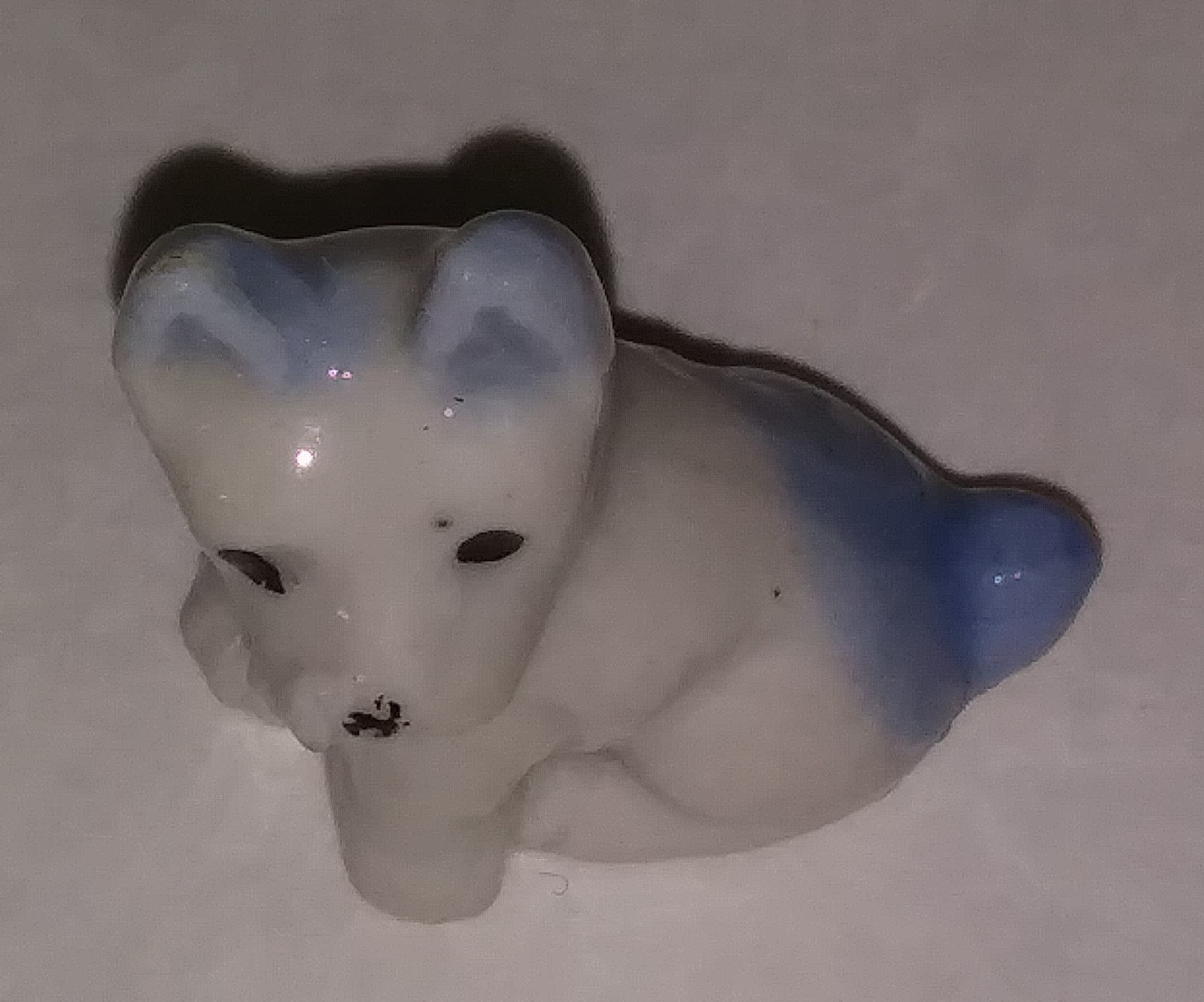 Vintage Impressed Japan Mark Ceramic Terrier Puppy White Blue Sitting Figure