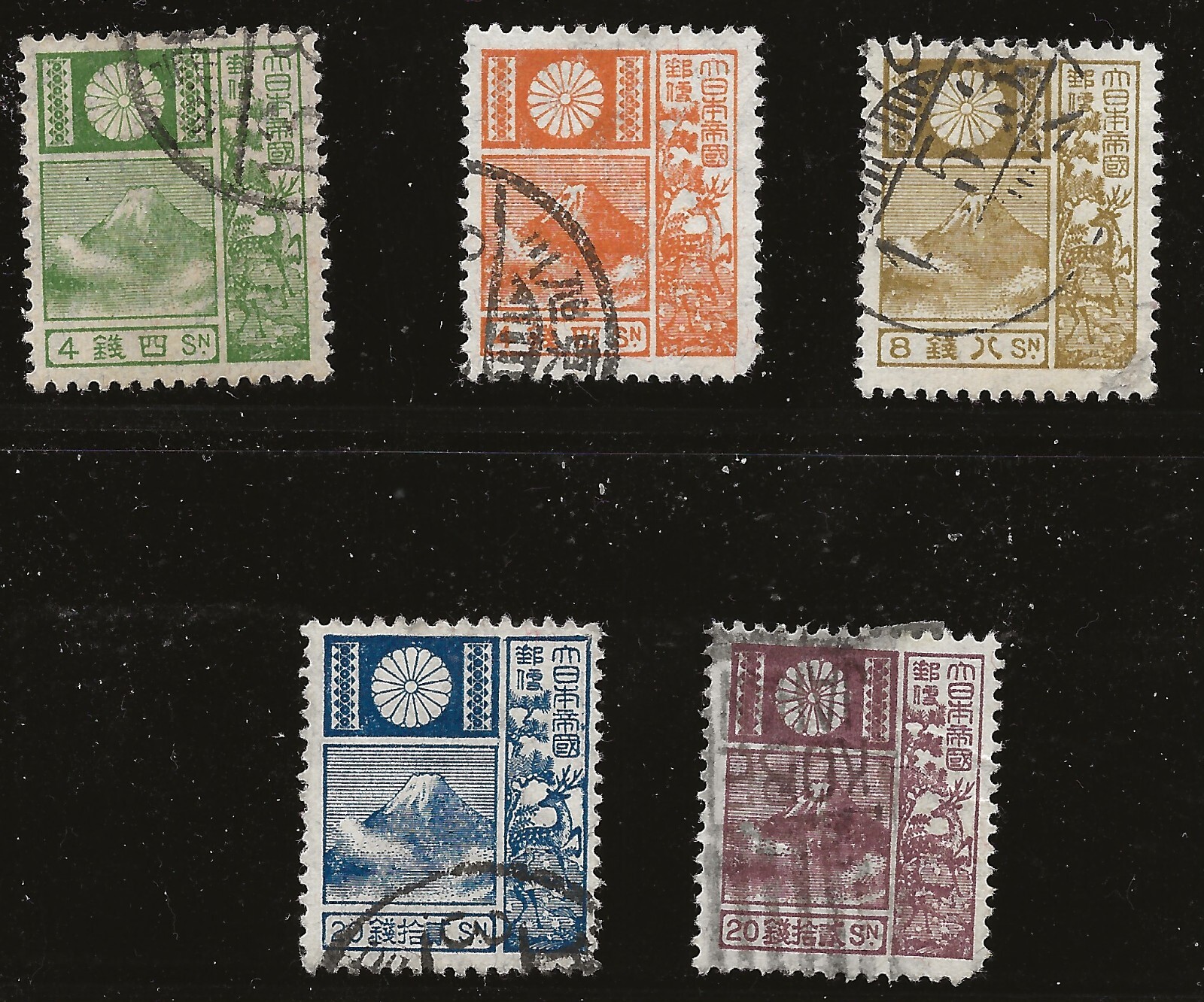 切手8 Japan Scott #171-76, Singles 1930-37 Complete Set FVF Used