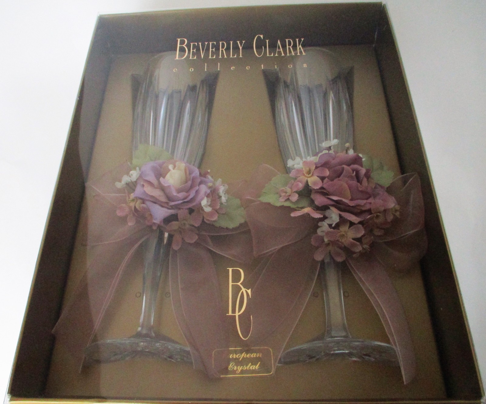 BEVERLY CLARK COLLECTIONS ENGLISH GARDEN  TOASTING  FLUTES/GLASSES