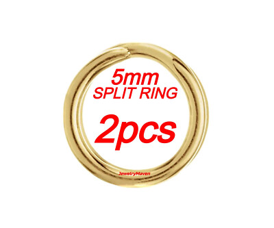 (2) 5mm OD 14k Solid Yellow Gold Round Split Jump Ring Keychain Charm 4.9mm USA