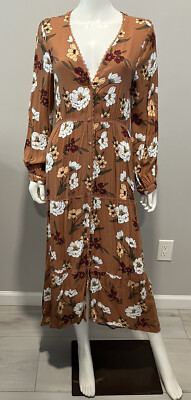 Saltwater LUXE Floral V-Neck Hi-Low Button Front Midi Dress Size Large