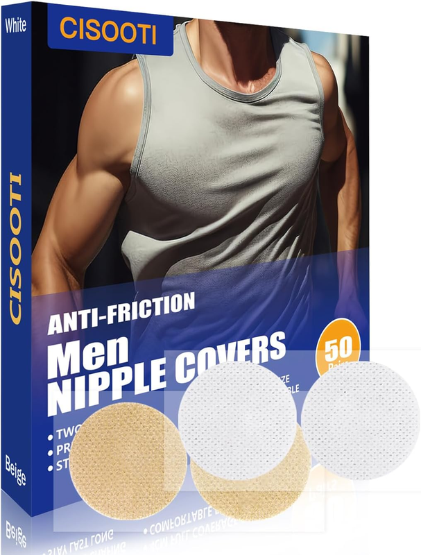 50 Pairs Men’s Nipple Covers, Anti-Friction Guards for Running & Anti-Chafing, Beige/White