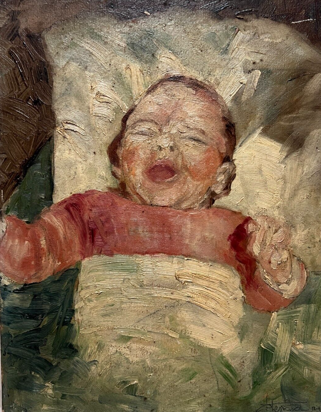 K*様 Original paint T crying baby Vintage Oil Original Painting signed Baby Portrait Crying | eBay