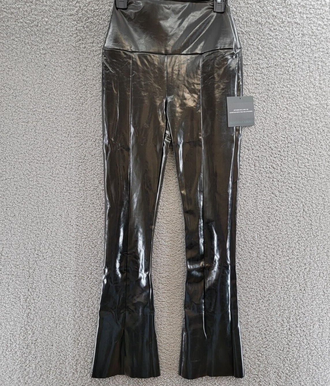 Norma Kamali Faux Leather Slit Hem Leggings Women's S Black Elastic Waist PullOn - Picture 2 of 17