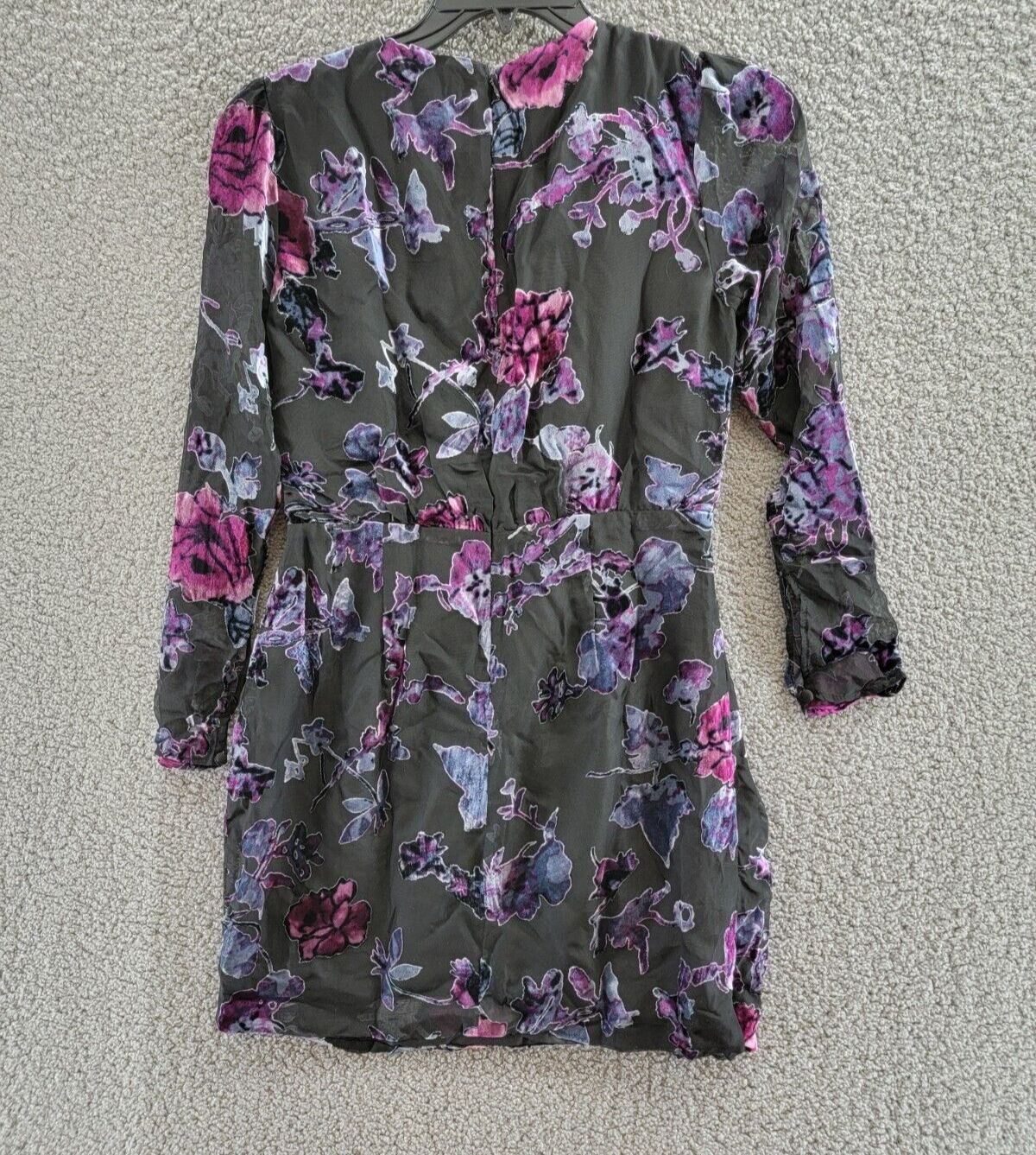 AQUA Floral Velvet Burnout Mini Dress Women's M Black Multi Back Zip Closure - Picture 11 of 16