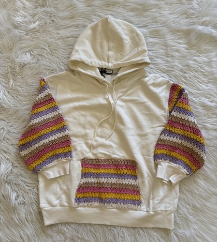 Alice + Olivia New Nisa Crochet Hoodie Sweatshirt White