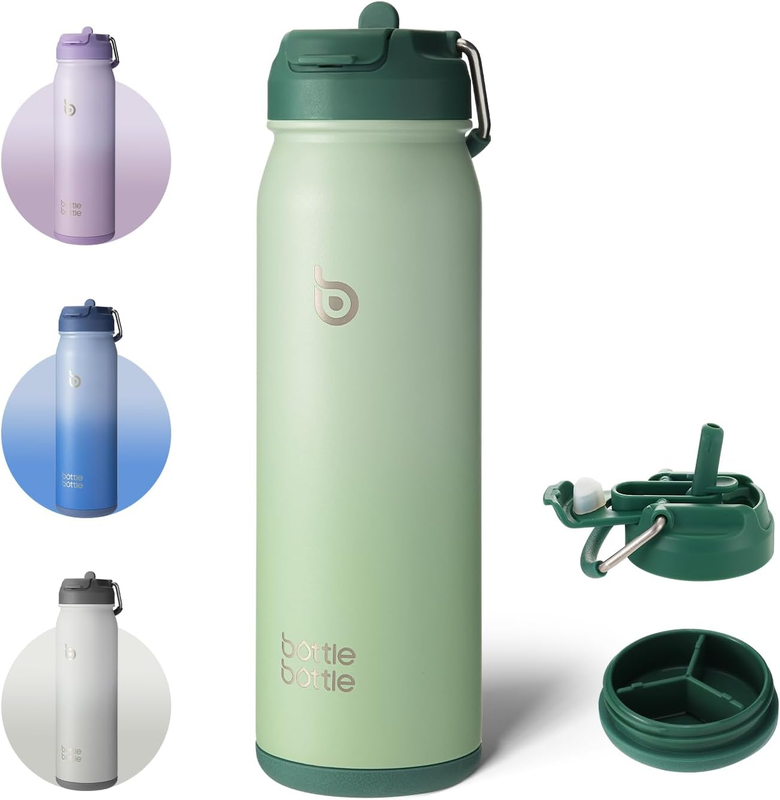 24Oz Insulated Water Bottle Stainless Steel Sport Water Bottle with Straw and Ad