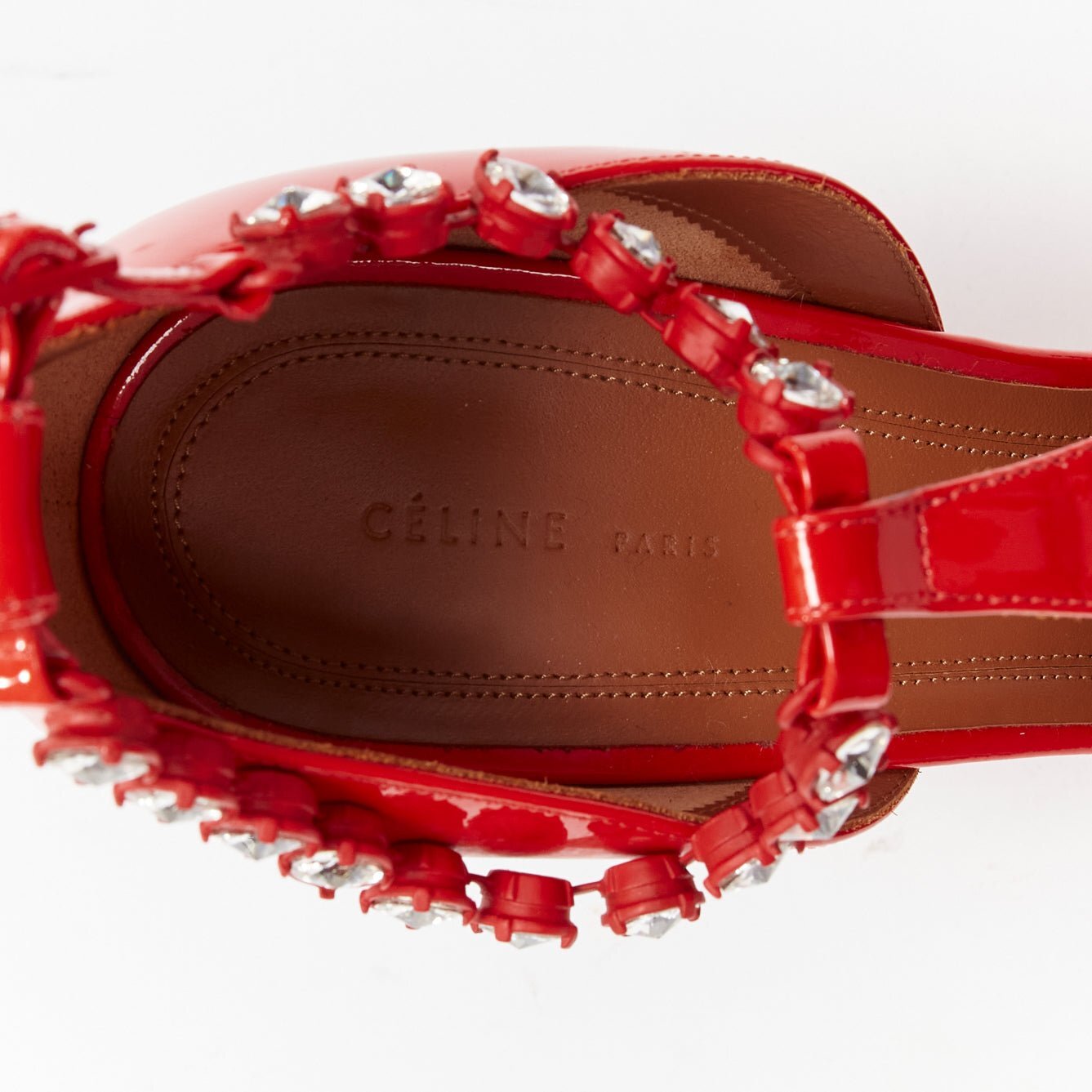 OLD CELINE Phoebe Philo Tango red patent crystal t-strap