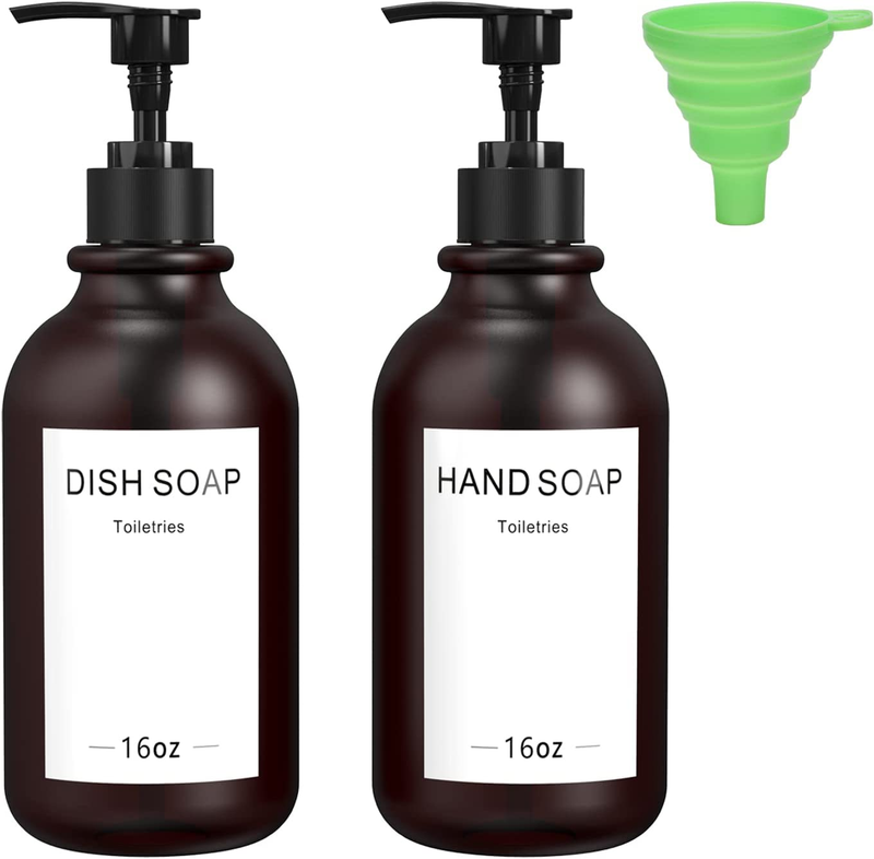 Dispenser, Plastic Hand Dish Soap Dispenser With Waterproof Labels And