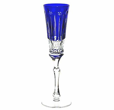 1 Faberge Xenia Cobalt Blue Cut to Clear Crystal Champagne Wine Flute No Box