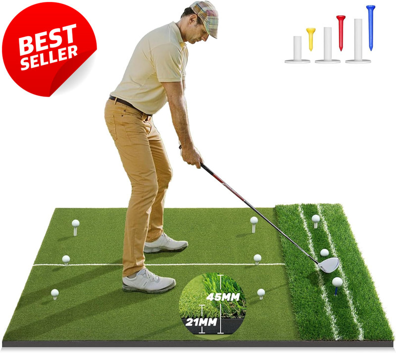 Dual Turf Golf Hitting Mat 5x4 Ft Alignment Aid Indoor Outdoor Practice - US