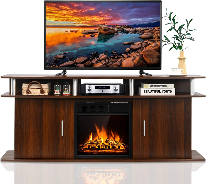 Fireplace TV Stand, Living Room Media Console Table W/1500W Electric Fireplace f