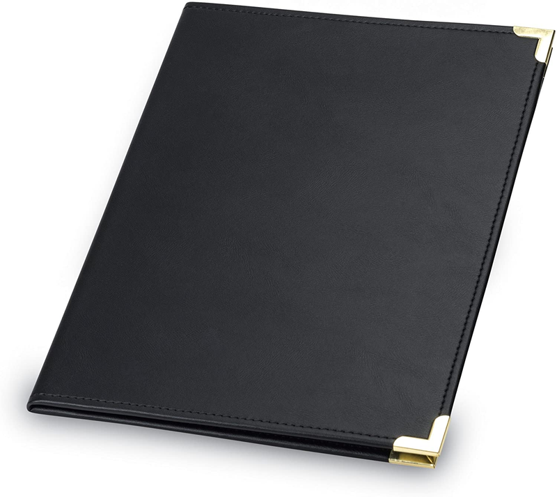 Classic Business Padfolio, Executive Portfolio, Black Faux Leather, Brass Corner