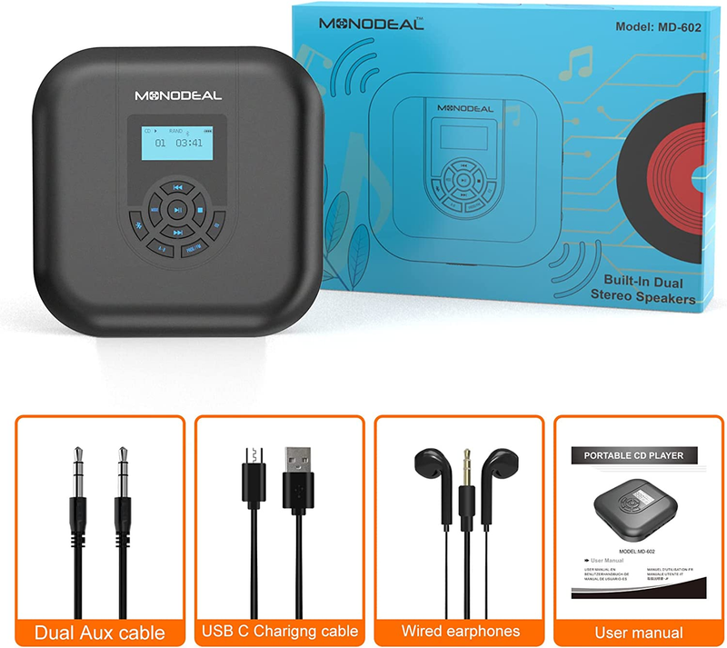 CD Player Portable,  Bluetooth CD Player with Speakers and FM Transmitter, Recha