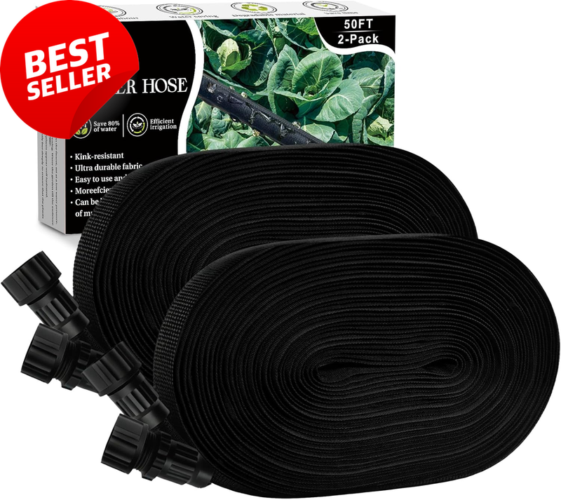 100FT Soaker Hose 2 Pack Flat Drip Irrigation Garden Hose Leak Free
