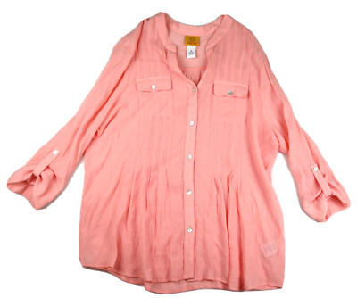 WOMEN'S LIGHT PINK 3/4 SLEEVE BUTTON-UP SHIRT - RUBY RD - SIZE XL