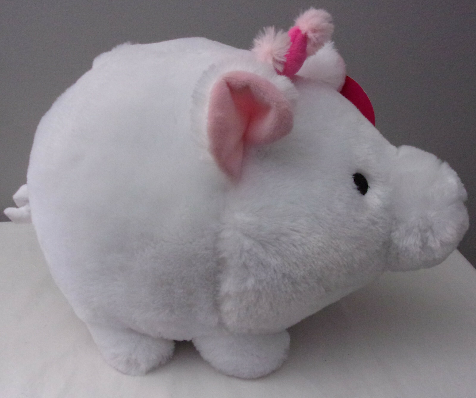 Jumbo White  Plush Piggy Bank FAB NY  Coin Money Storage  NWT