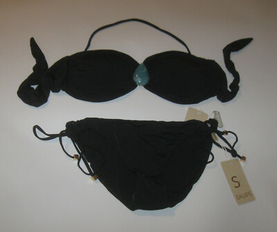 Sauipe Womens 2 Pc Bikini Swim Suit Large Black Faux Stone Detail NWT