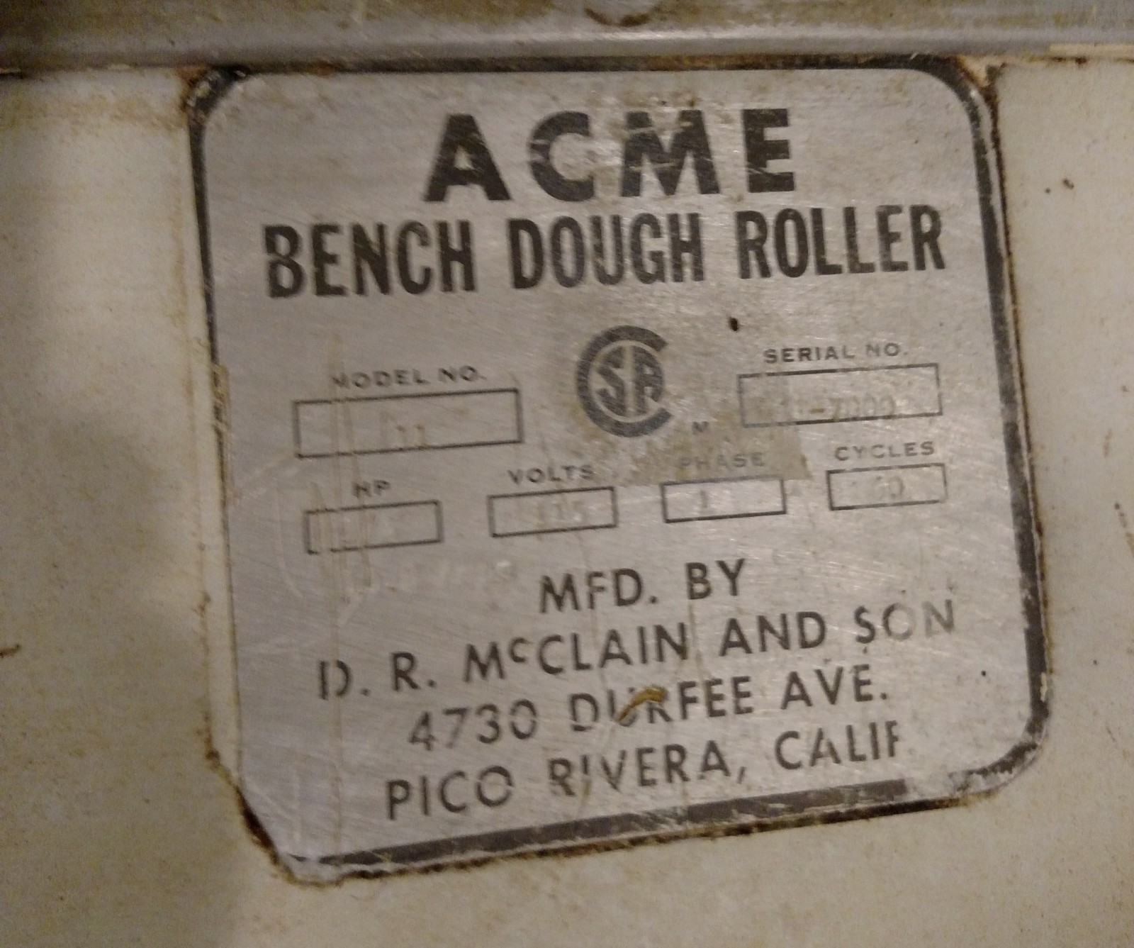 Commercial Acme Bench Dough Roller Model # 11 Pizza Dough Roller Sheeter Machine