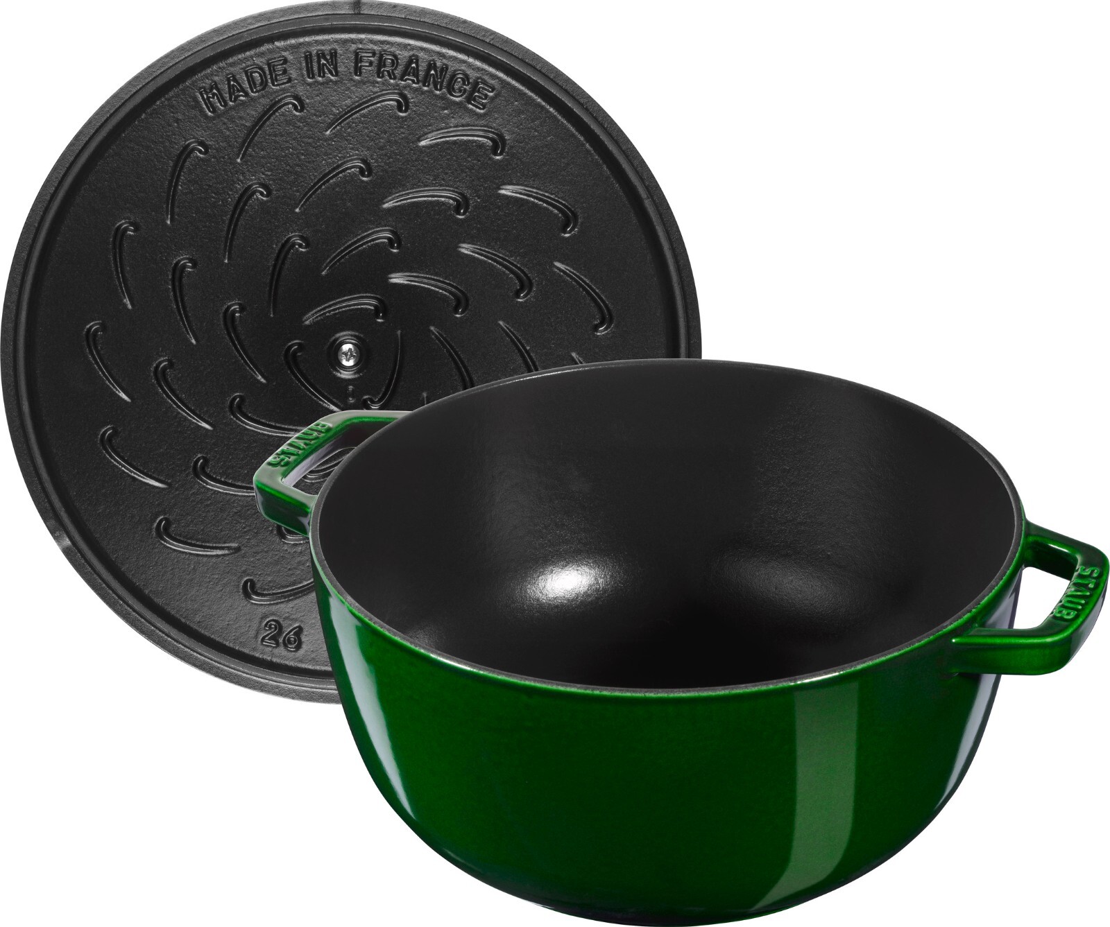 FREE SHIPPING : STAUB 26CM FRENCH OVEN STAG (DRAWING) BASIL GREEN, CAST IRON