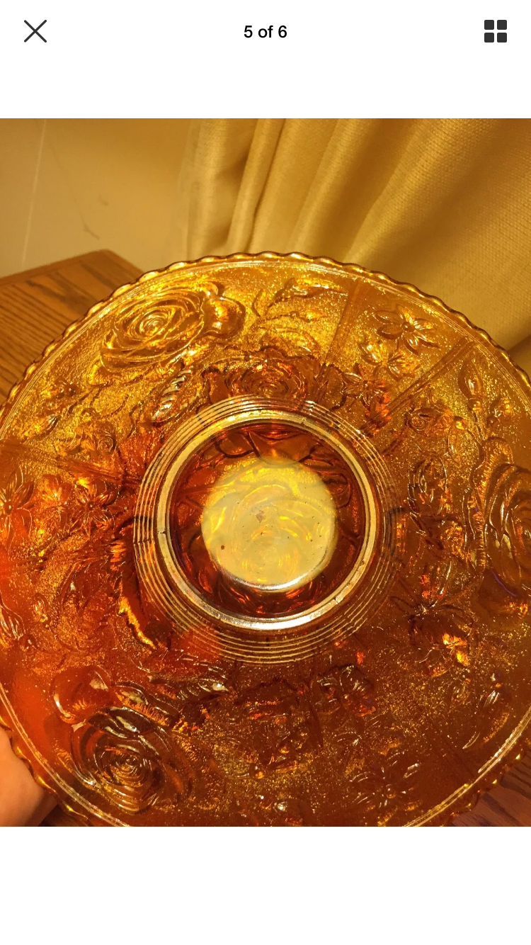 RARE Antique Amber Carnival Glass Open Rose Plate by Imperial Glass