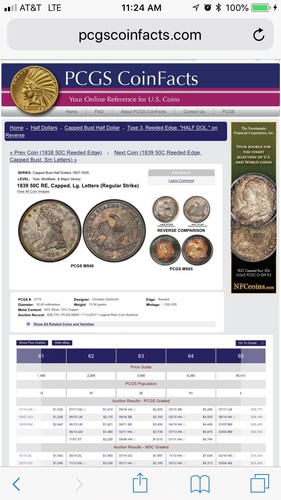 PCGS 1839 50C GR-7 RE, Capped Bust Half Dollar, Lg. Let. (Regular Strike) - rare