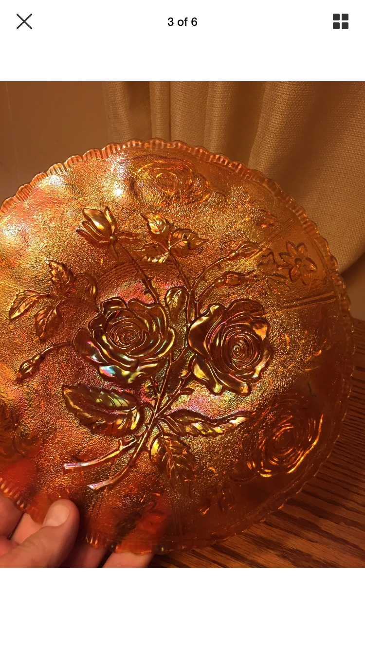 RARE Antique Amber Carnival Glass Open Rose Plate by Imperial Glass