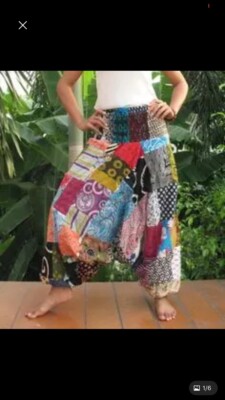 Beautiful Multicoloured Faux Silk patchwork harem pants One size