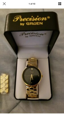 New Gruen precision Quartz mens wristwatch Gold-tone