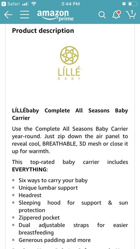 LÍLLÉbaby Complete All Season Baby Carrier - Stone Color - MSRP $140