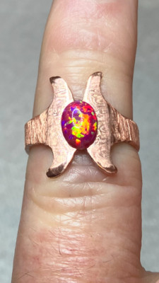 #237B- Hand-Crafted Size 7 Copper Ring with a 8x6mm Lab Created Opal