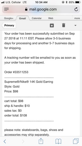 Supreme X Nike 14k Gold Diamond Cur Earring (1pc)