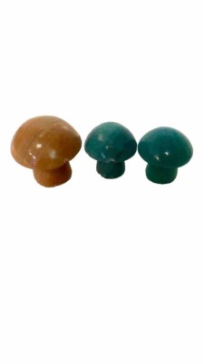 Set Of 3 Vintage Marbled Mushrooms Paperweights, Some Cracking