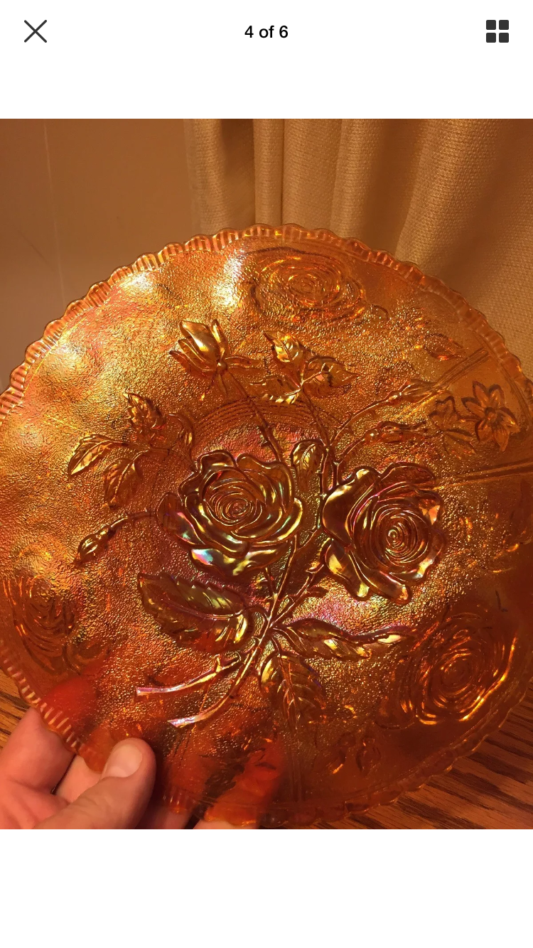 RARE Antique Amber Carnival Glass Open Rose Plate by Imperial Glass