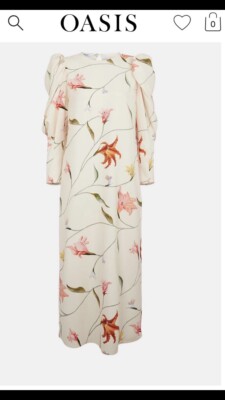 Oasis BNWT Ivory Ruched Sleeve Detail Floral Print dress size 16 New RRP £79.99