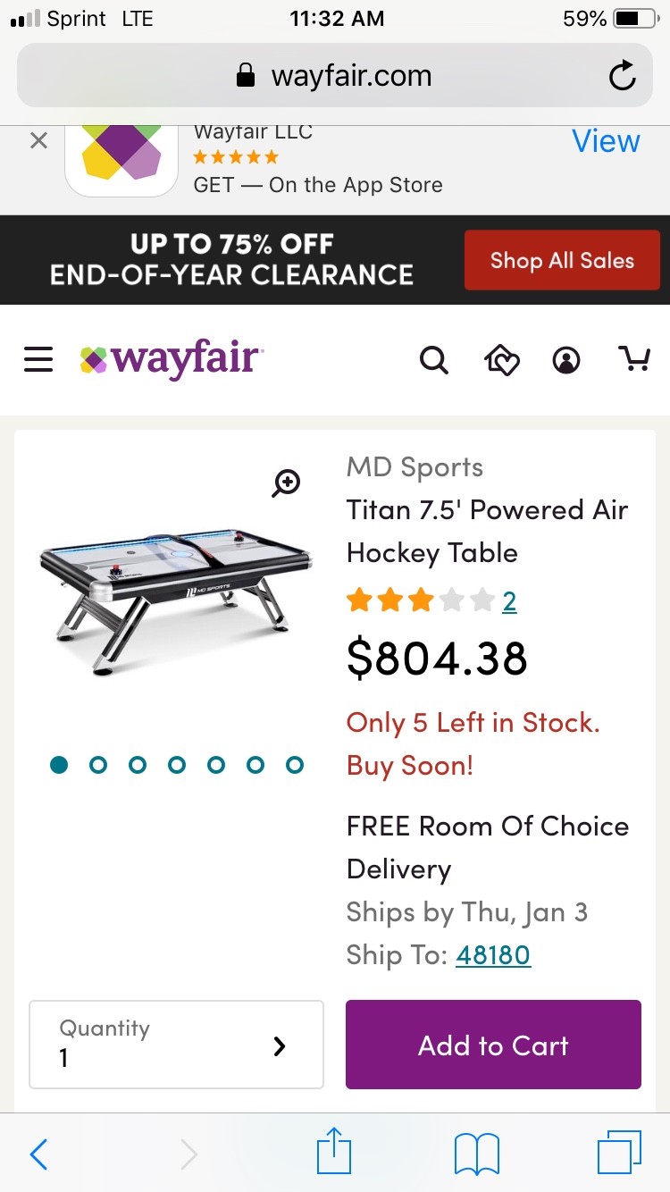 MD sports titan 75.5”air powered hockey table with foosball