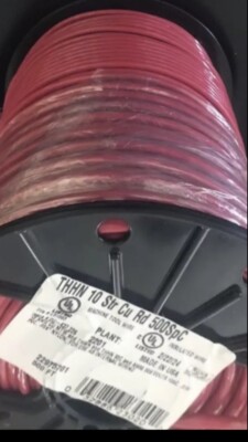 500FT Roll #10 AWG THHN Stranded Copper Building Wire 600V RED