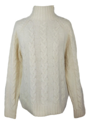 VTG~White Stag~Women L~Winter White Angora Bl Cable Knit Pullover Sweater~MINT!