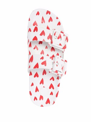 Pre-owned Balenciaga Logo Print Mallorca Flat Sandals 'white Pink Hearts' In White,red