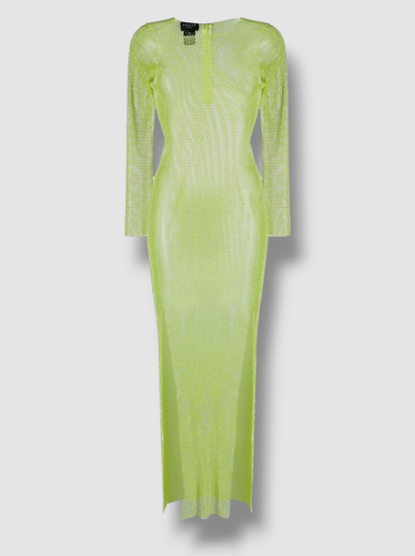 Pre-owned Santa $1215  Brands Women's Green Rhinestone Embellished Maxi Dress One Size