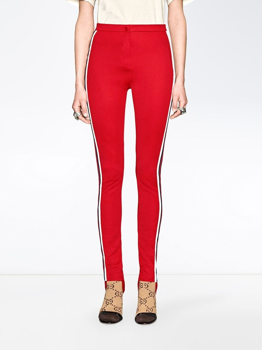 GUCCI　サイドライン　レギンス Gucci Technical Leggings Red Stretch Sylvie Web Stripe Ankle