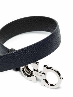 Pre-owned Ferragamo Salvatore  Double Gancini Thin Women's 674261 Black/blue Belt Size