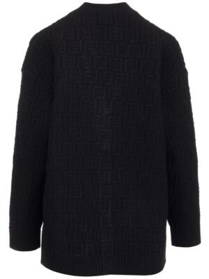 Pre-owned Fendi Oversized V-neck Ff Motif Cardigan In Black