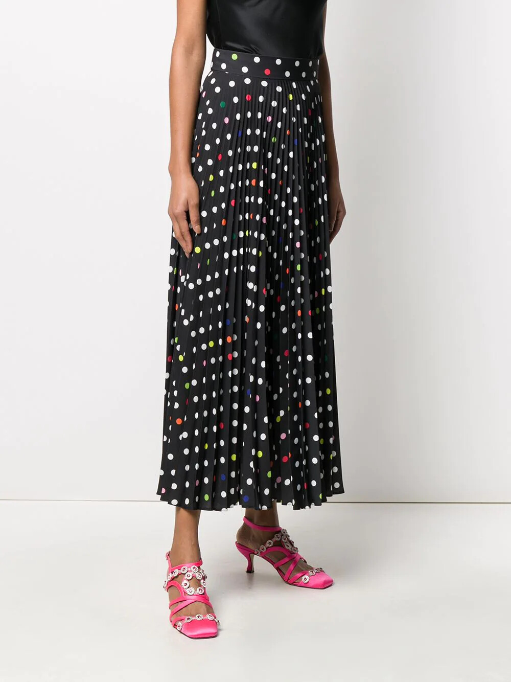 Pre-owned Christopher Kane Long Polka-dot Pleated Skirt Us Size 4 It 40 In Black