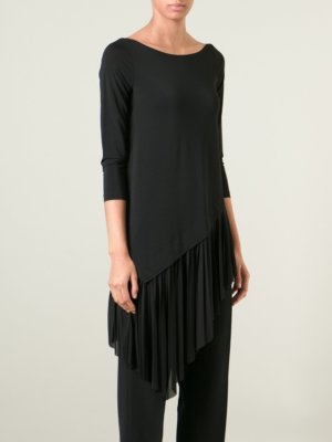 Pre-owned Donna Karan -  (black Label) Pleated Asymmetric Hem Black 3/4-sleeve Top - M