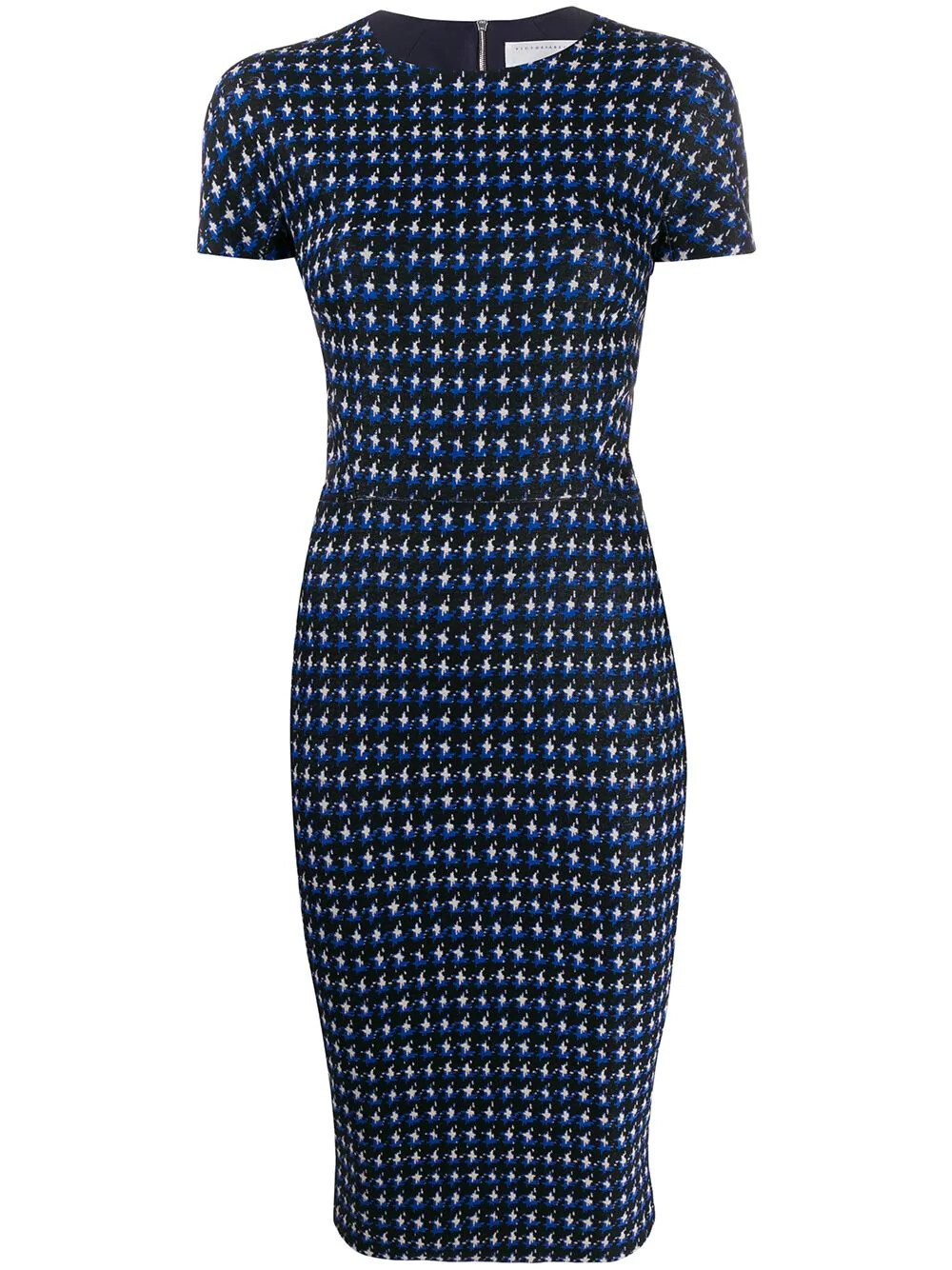 Pre-owned Victoria Beckham Houndstooth Cotton-blend Jacquard Dress Us Size Rv$1590 7/13 In Blue