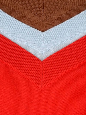 Pre-owned Tory Burch Triple Color-block Sweater In Red